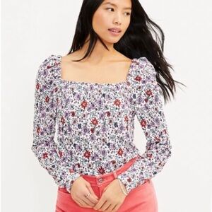 LOFT Multicolor Floral Square Neck Blouse
